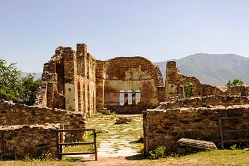 Ruined church on island in Prespa Lake Greece by Edith Keijzer