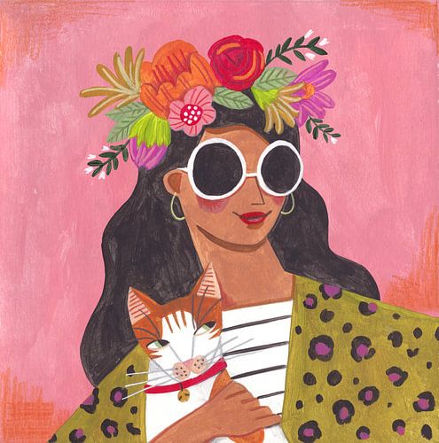 Cat Lady heldere kleuren en panter print van Caroline Bonne Müller