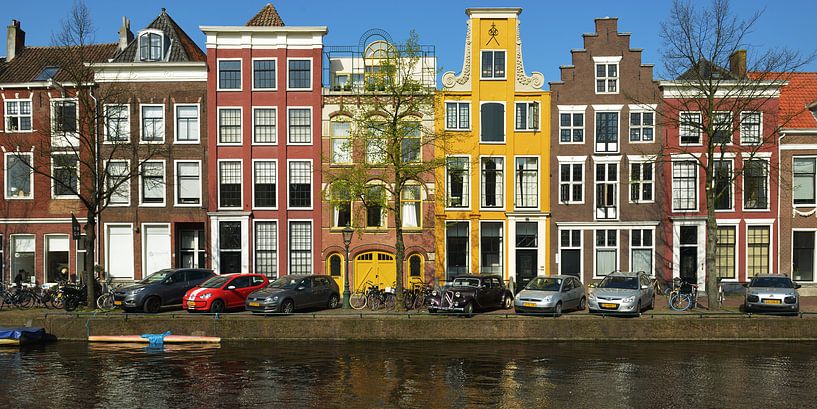 Kleurige Grachtenhuizen in Leiden van Georges Hoeberechts