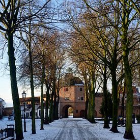 Winters naar de Vischpoort van Harderwijk van Gerard de Zwaan