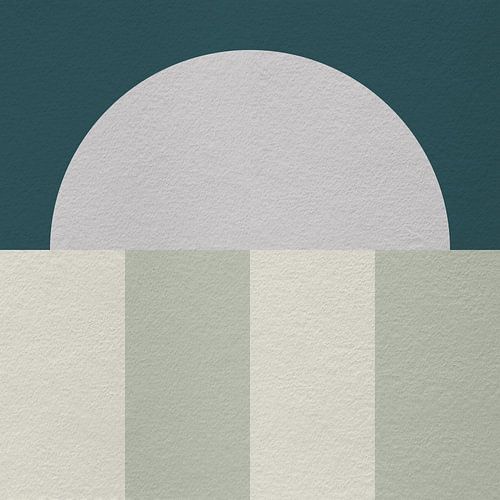 Abstracte geometrische moderne kunst in groenblauw en beige.