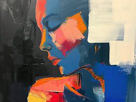 Frau mit Farbe | Abstrakte Frau mit Farben von Blickfänger Gemälde