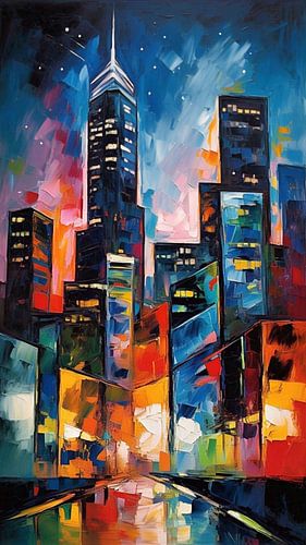 abstract schilderij van hoge gebouwen