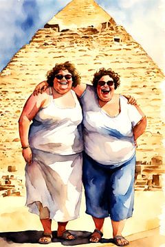 2 gezellige dames bij een piramide van De gezellige Dames