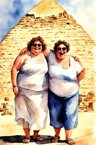 2 gezellige dames bij een piramide