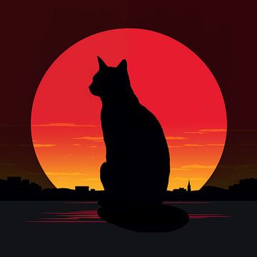 Kat zonsondergang Silhouette Minimalisme van TheXclusive Art