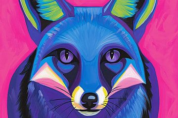 Kleurrijk abstract schilderij van een vos van De Muurdecoratie