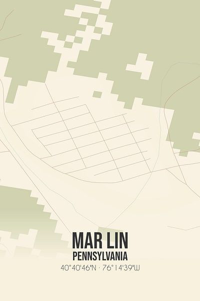 Carte ancienne de Mar Lin (Pennsylvanie), USA. par Affiches de lieux