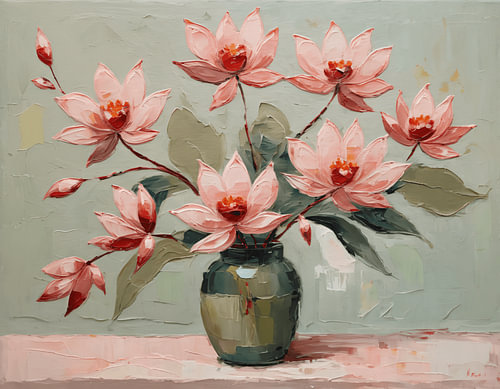 Blooming Lotus in a Dark Green Vase