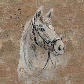 Tekening van paard in landelijke aarde tinten van Emiel de Lange