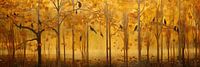Goldener Wald mit Vögeln