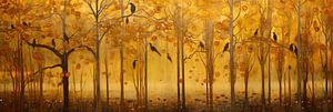 Goldener Wald mit Vögeln