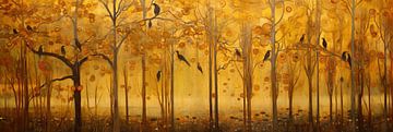 Forêt dorée avec oiseaux sur Whale & Sons