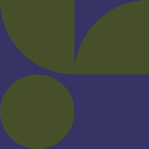 70s Retro veelkleurige abstracte vormen in blauw en groen I