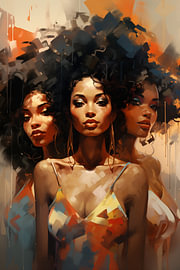 Three African women in sepia and orange