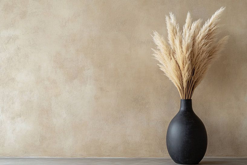 Large black vase with plumes by Imperial Art House