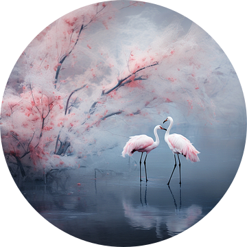 Flamingo's onder de Japanse Bloesem van Karina Brouwer
