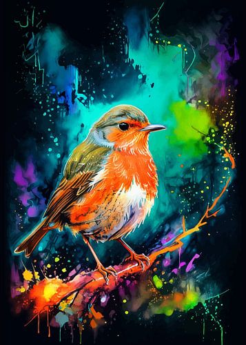 Europees Roodborstje Aquarel Neon