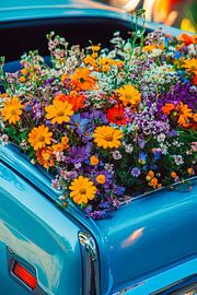 Banquette arrière fleurie dans une voiture ancienne sur Poster Art Shop