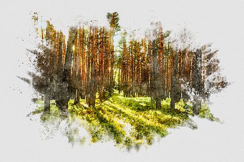 Bosopen plek in waterbrush-stijl