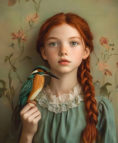 Portrait d'une fille avec un martin-pêcheur