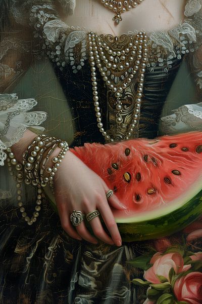 Viktorianische Dame mit Wassermelone von NJ Midnight Studio