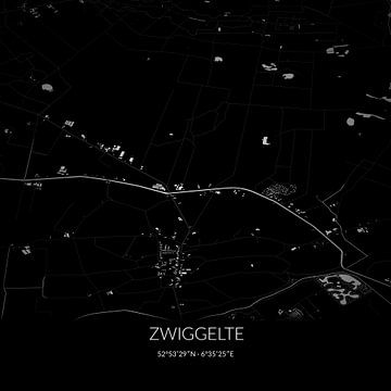 Zwart-witte landkaart van Zwiggelte, Drenthe. van Rezona