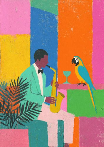 Jazz - Illustratie in gouache uit het midden van de eeuw