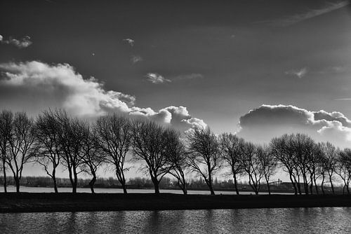 Wolkenlucht in zwart wit.