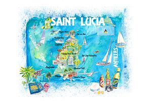 St. Lucia Antillen Illustrierte Karibik Reisekarte mit Highlights der Westindischen Inseln Traum