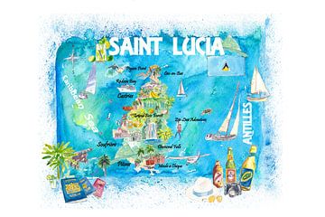 St. Lucia Antillen Illustrierte Karibik Reisekarte mit Highlights der Westindischen Inseln Traum von Markus Bleichner