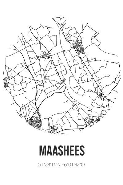 Maashees (Noord-Brabant) | Karte | Schwarz und Weiß von Ortsdrucke