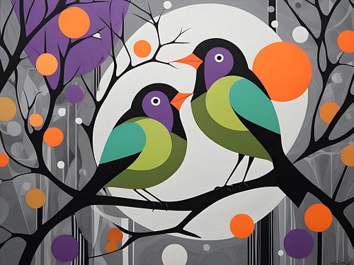 Harmonieuze vogels in abstract landschap