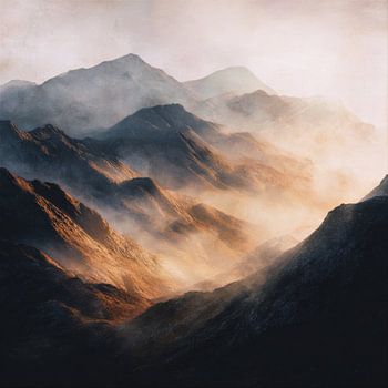 Golden mist between mountain layers