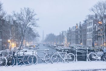 Snow on the streets of Amsterdam