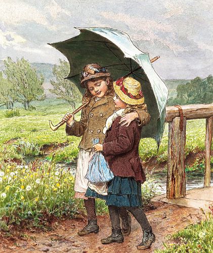 Robert Barnes – Zwei Mädchen unter einem Regenschirm (1840–1895)