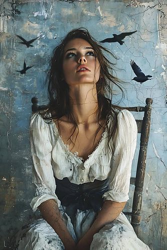 young woman surrounded by birds