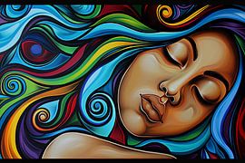 Digitaal abstract schilderachtig portret fictieve vrouw