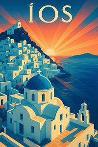 Íos Sonnenuntergang Eleganz - Art Deco Griechenland Poster