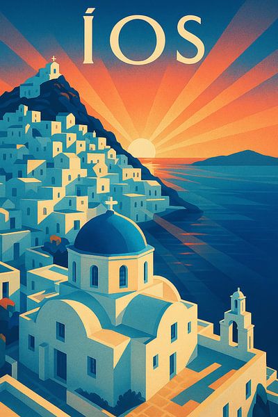 Íos Sunset Elegance - Affiche Art déco Grèce par Travel Shop