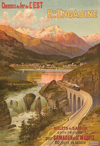 Hugo d' Alési - Chemins de fer de l'Est - Hte. Engadine - Billets de Saison pour Samedan et St. Moritz (1895)