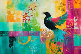 Kleurrijke vrijheid - Zingende vogel - Kunst van de lucht van Poster Art Shop