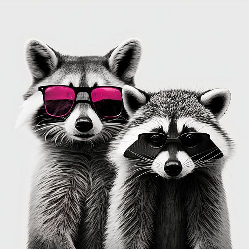 Hip raccoon with pink sunglasses