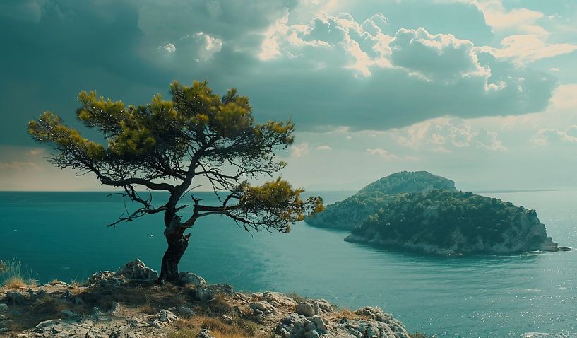 Felsen und einsamer Baum von fernlichtsicht