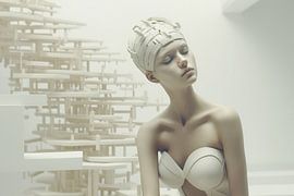 Digitaal creëerde afbeelding van een mooie vrouw in science fiction robot look van Art Bizarre