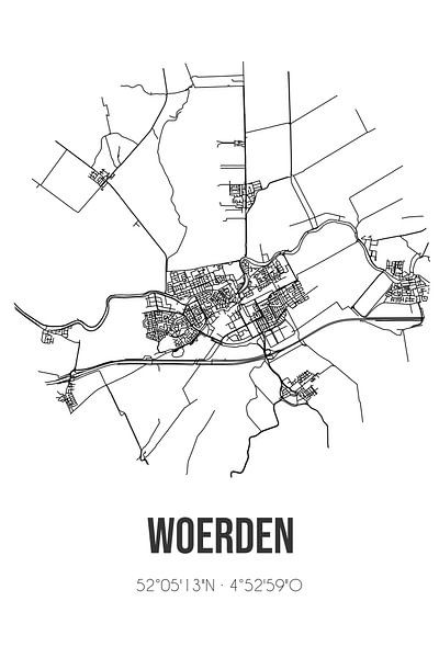 Woerden (Utrecht) | Map | Black and white by Prints of Place