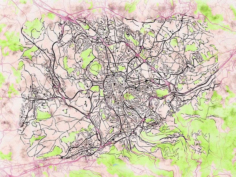 Karte von Saint-Étienne im stil 'Soothing Spring' von Maporia