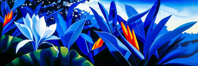 Blaue Landschaft mit weißer Blume von May