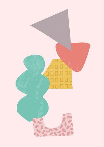 Collage rose vert jaune lilas