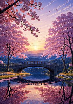 Kersenbloesem Sakura rivier lente Japan van Ruzerin